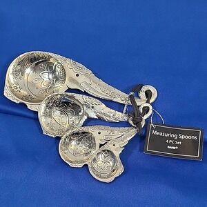 GANZ Measuring Spoons Elephant Shaped Embossed Set Of 4‎ Silver Tone New NWT
